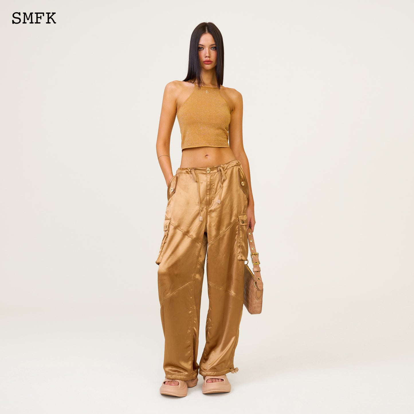 ANCIENT MYTH Satin Vintage Parachute Pants Gold
