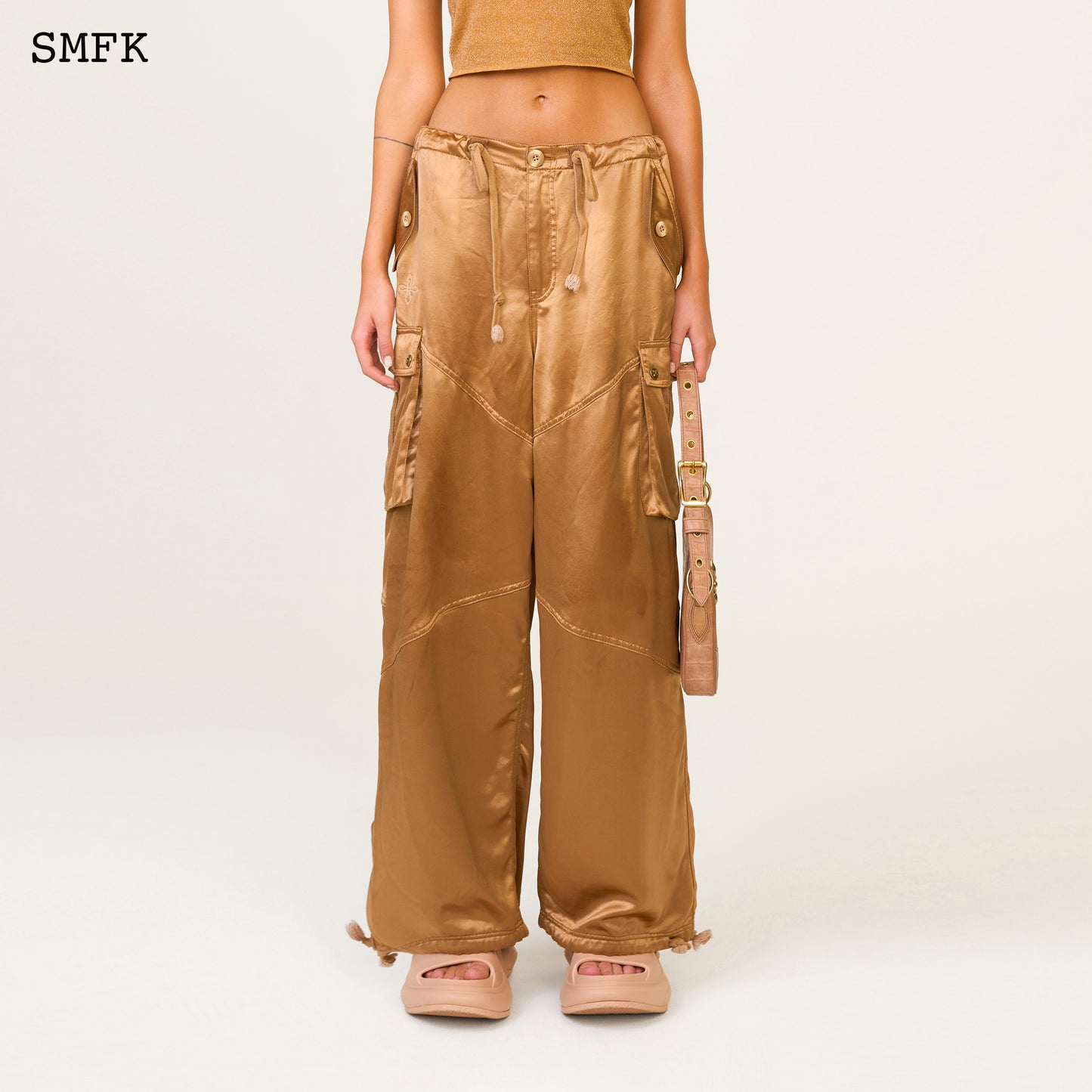 ANCIENT MYTH Satin Vintage Parachute Pants Gold