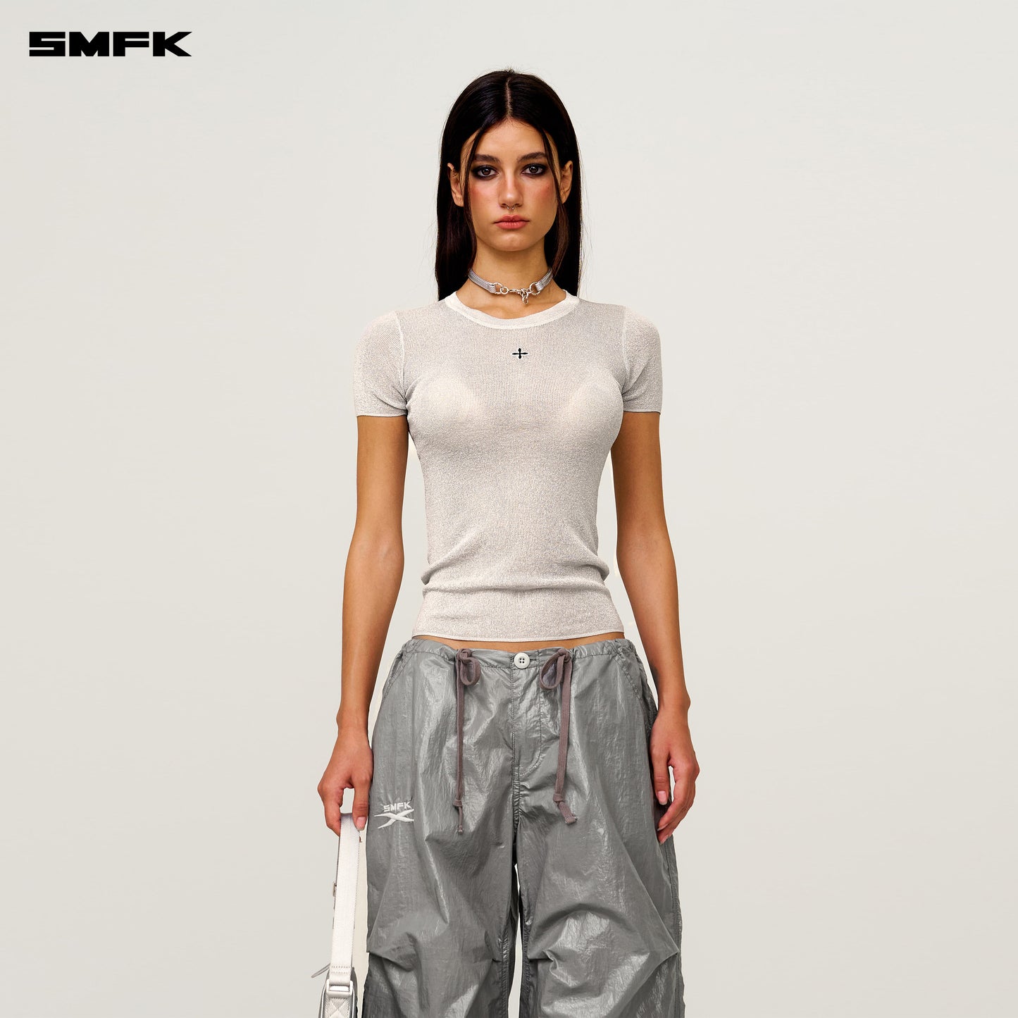 FUTURE MIRAGE Interstellar Tech Wide-Leg Cargo Pants Moonlight Gray
