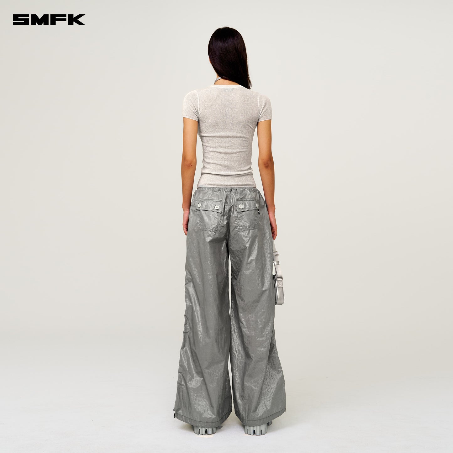 FUTURE MIRAGE Interstellar Tech Wide-Leg Cargo Pants Moonlight Gray