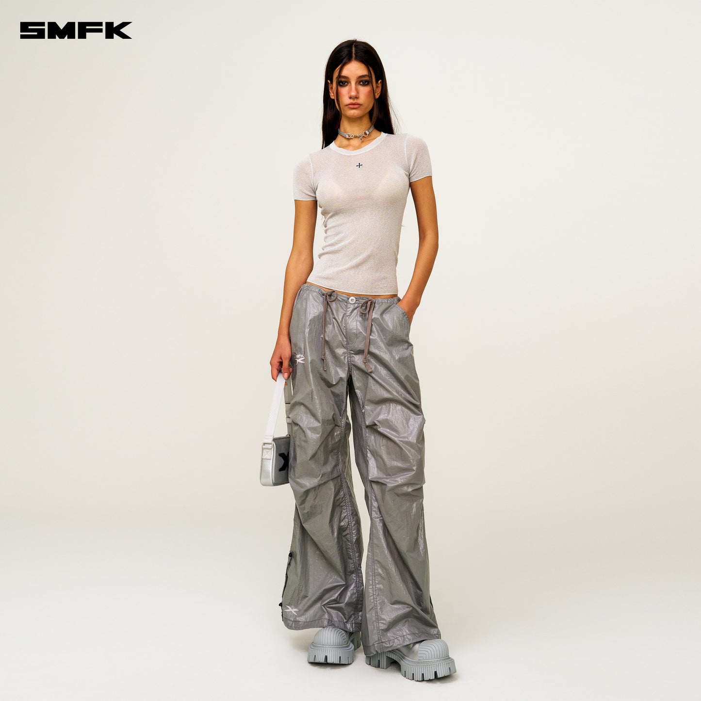 FUTURE MIRAGE Interstellar Tech Wide-Leg Cargo Pants Moonlight Gray