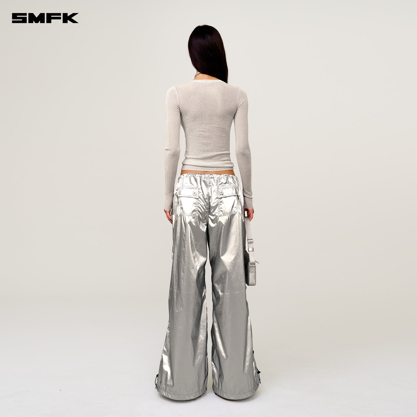 FUTURE MIRAGE Interstellar Tech Wide-Leg Cargo Pants Cosmic Silver