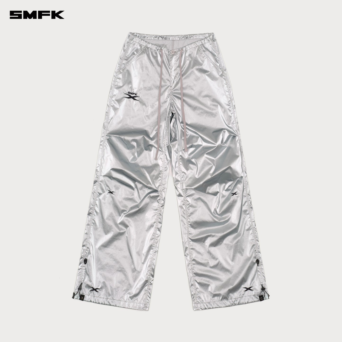 FUTURE MIRAGE Interstellar Tech Wide-Leg Cargo Pants Cosmic Silver