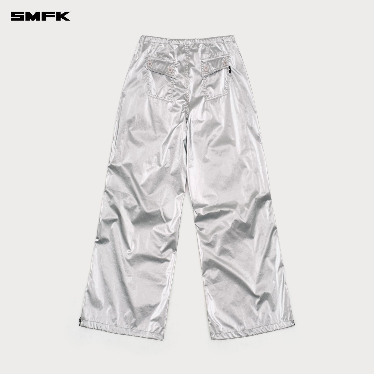 FUTURE MIRAGE Interstellar Tech Wide-Leg Cargo Pants Cosmic Silver
