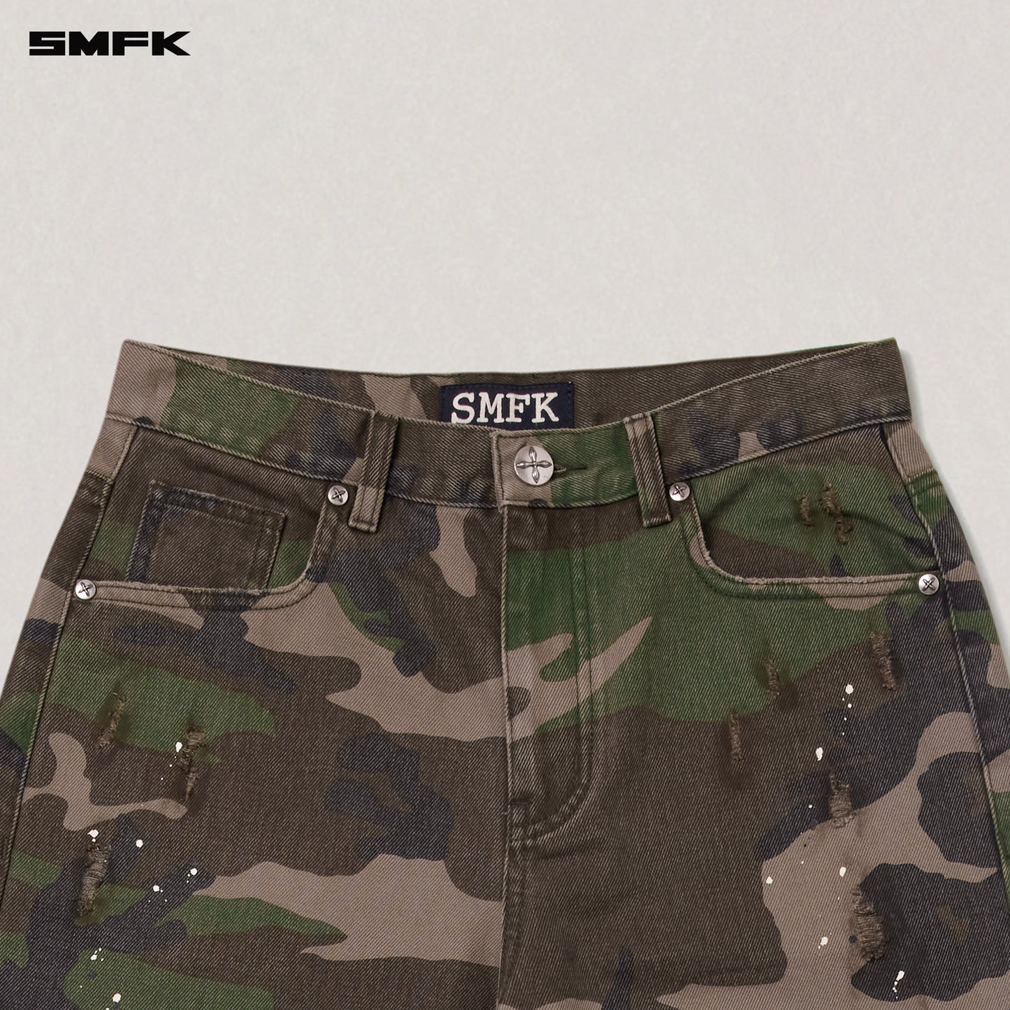 COMPASS MODE WASTELAND LOOSE STRAIGHT DENIM PANTS Army Green Camouflage