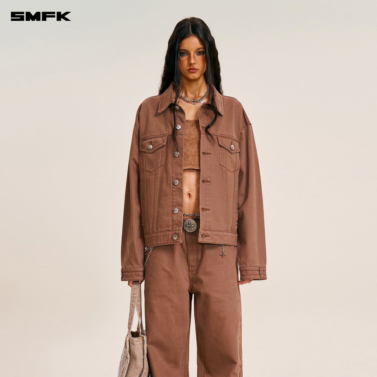 COMPASS MODE LOOSE STRAIGHT DENIM PANTS Wild Horse Brown