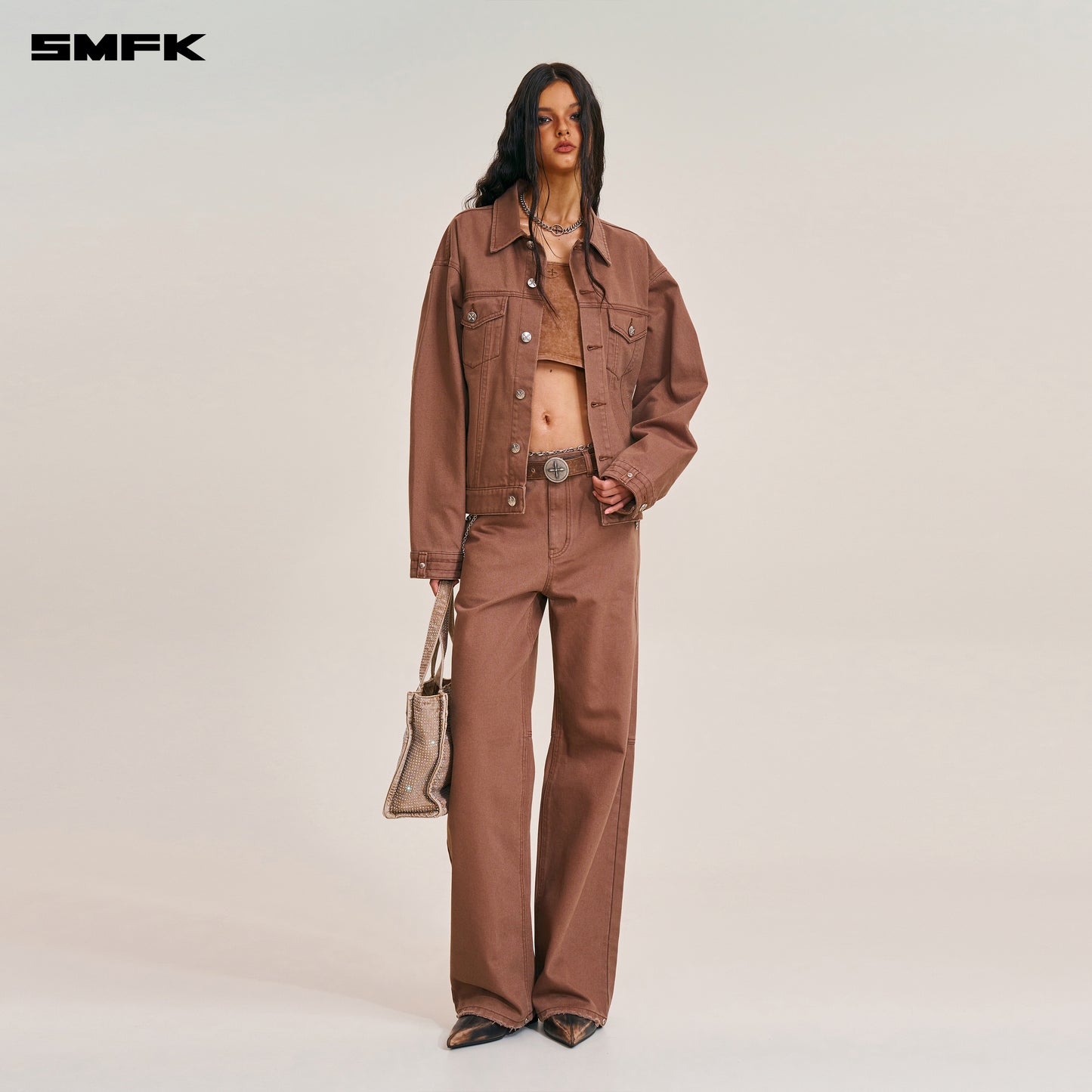 COMPASS MODE LOOSE STRAIGHT DENIM PANTS Wild Horse Brown