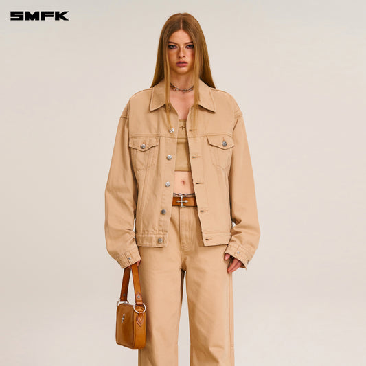 COMPASS MODE LOOSE STRAIGHT DENIM PANTS Sandy Khaki