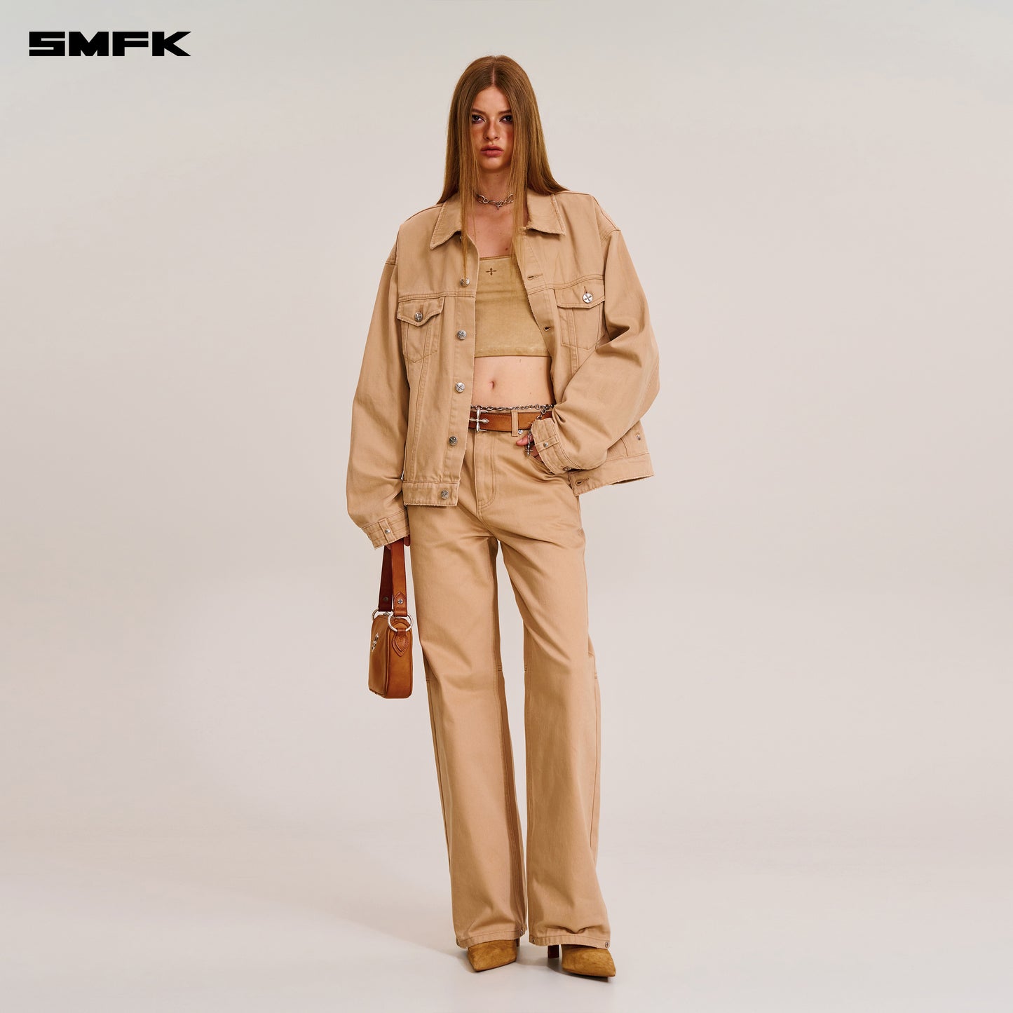 COMPASS MODE LOOSE STRAIGHT DENIM PANTS Sandy Khaki