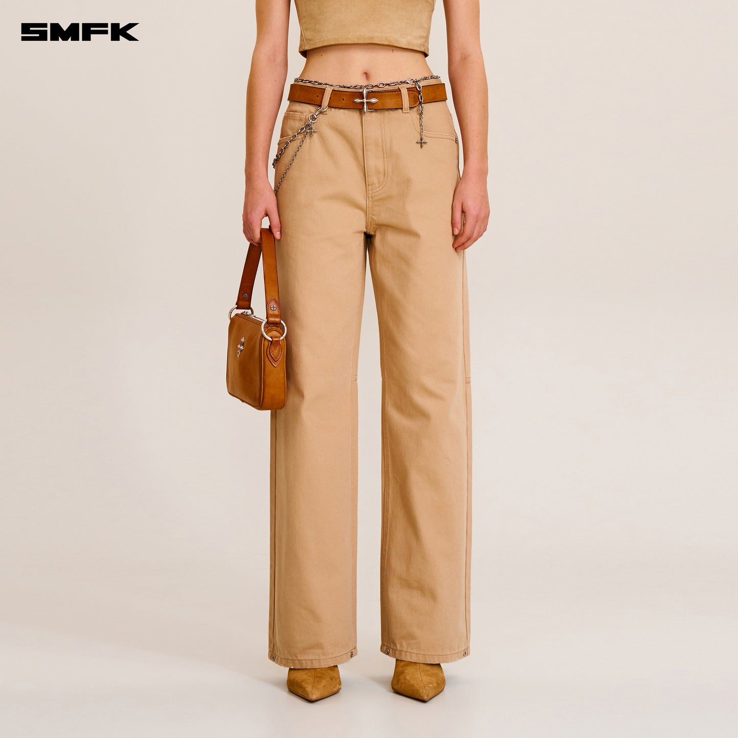 COMPASS MODE LOOSE STRAIGHT DENIM PANTS Sandy Khaki