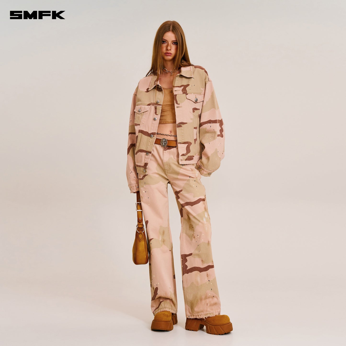 COMPASS MODE WASTELAND LOOSE STRAIGHT DENIM PANTS Desert Storm Camo