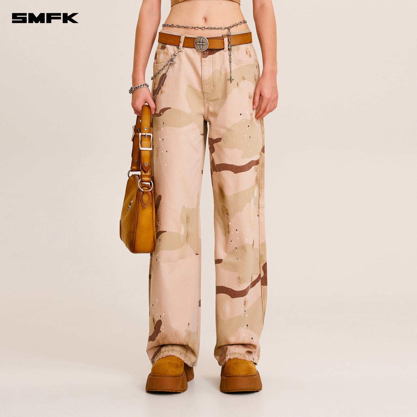 COMPASS MODE WASTELAND LOOSE STRAIGHT DENIM PANTS Desert Storm Camo