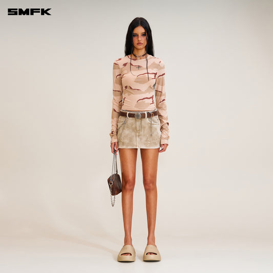 RAGE WILD HANDCRAFT DENIM BODY Skirt/Elastic Wild Brown