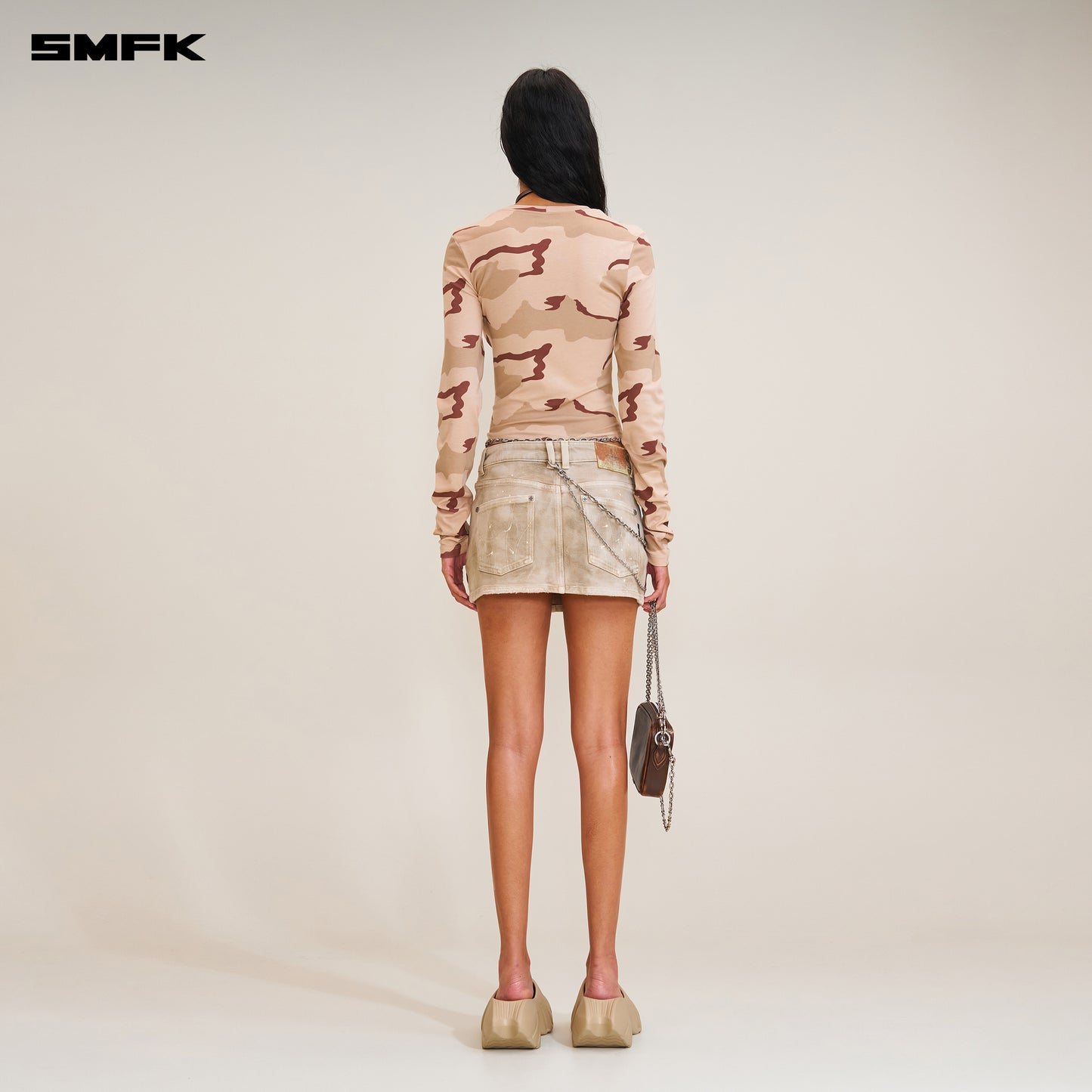 RAGE WILD HANDCRAFT DENIM BODY Skirt/Elastic Wild Brown