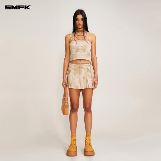 RAGE WILD Denim Pleated Skirt Wild Brown