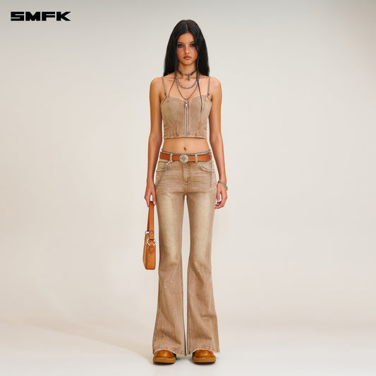 RAGE WILD HURRICANE FANTASY Handcraft Flared Denim Pants Wild Cowboy Brown