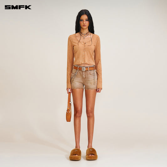 RAGE WILD Handcrat High Waist Denim Shorts
 Wild Cowboy Brown