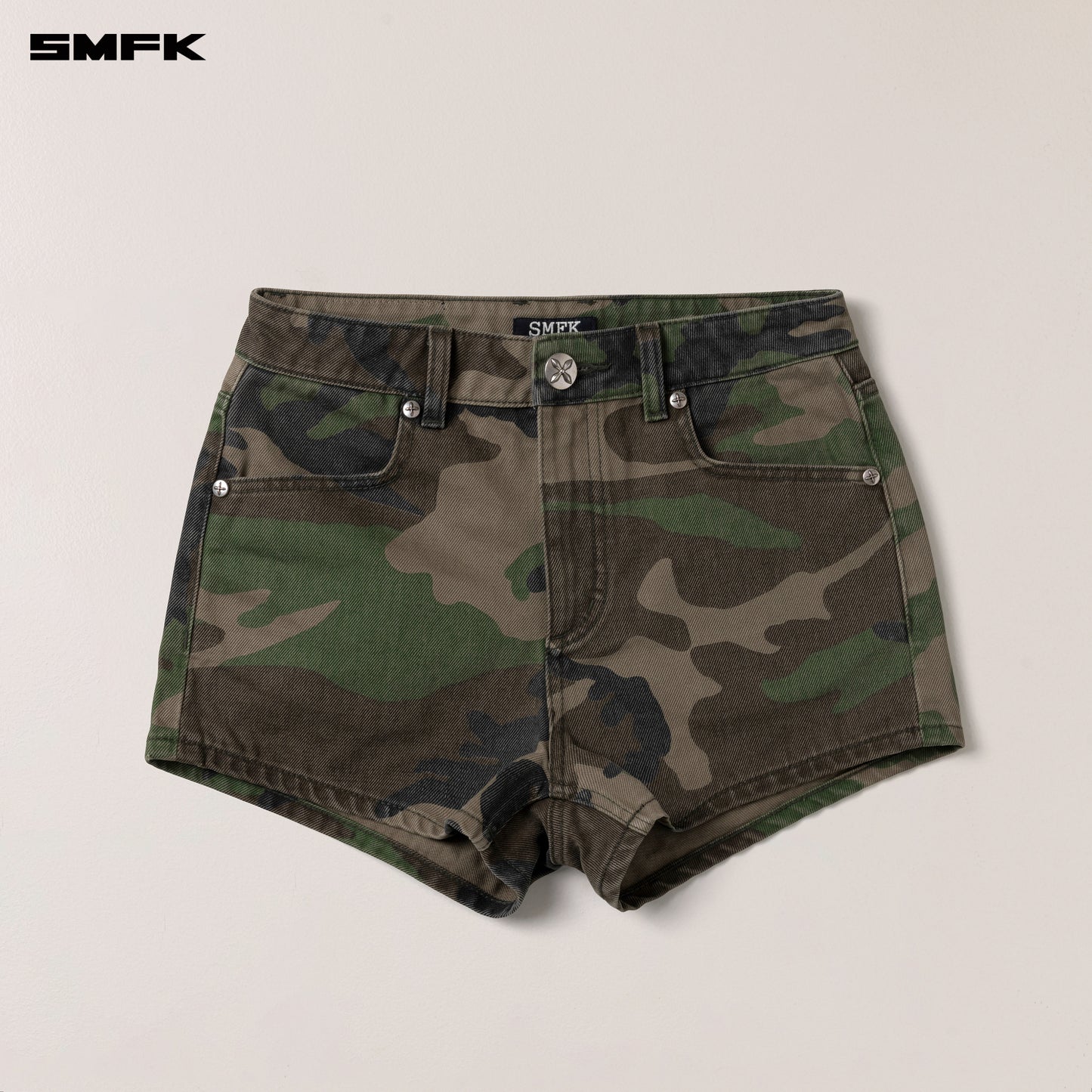 COMPASS DANCER Denim Flat Shorts Army Green Camouflage