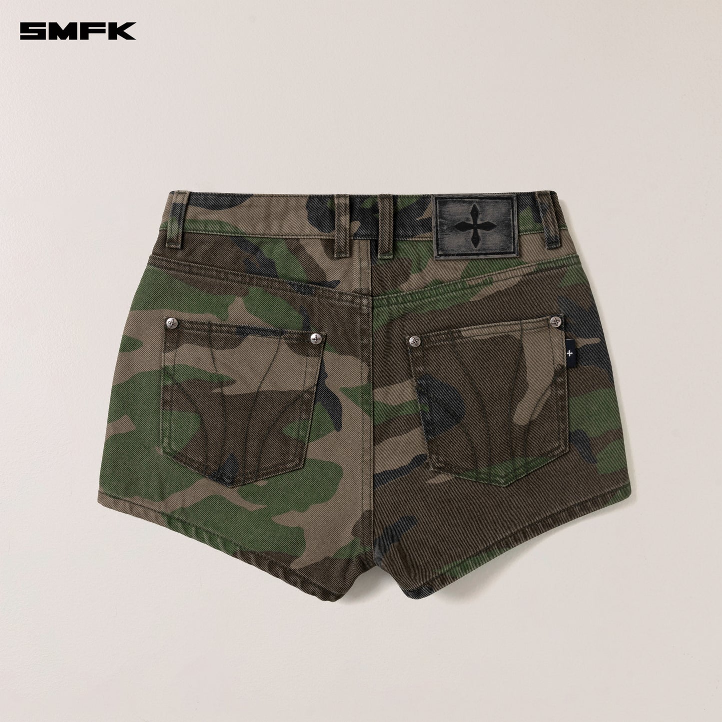 COMPASS DANCER Denim Flat Shorts Army Green Camouflage