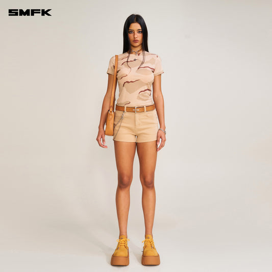 COMPASS DANCER Denim Flat Shorts Sandy Khaki