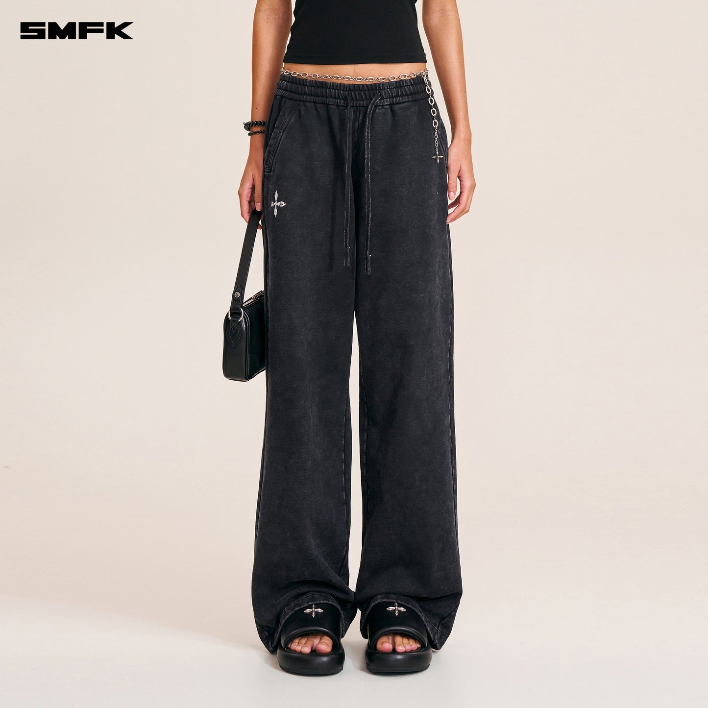 VINTAGE-SAVAGE LOOSE SPORTS PANTS/FADE DYE Wilderness Black