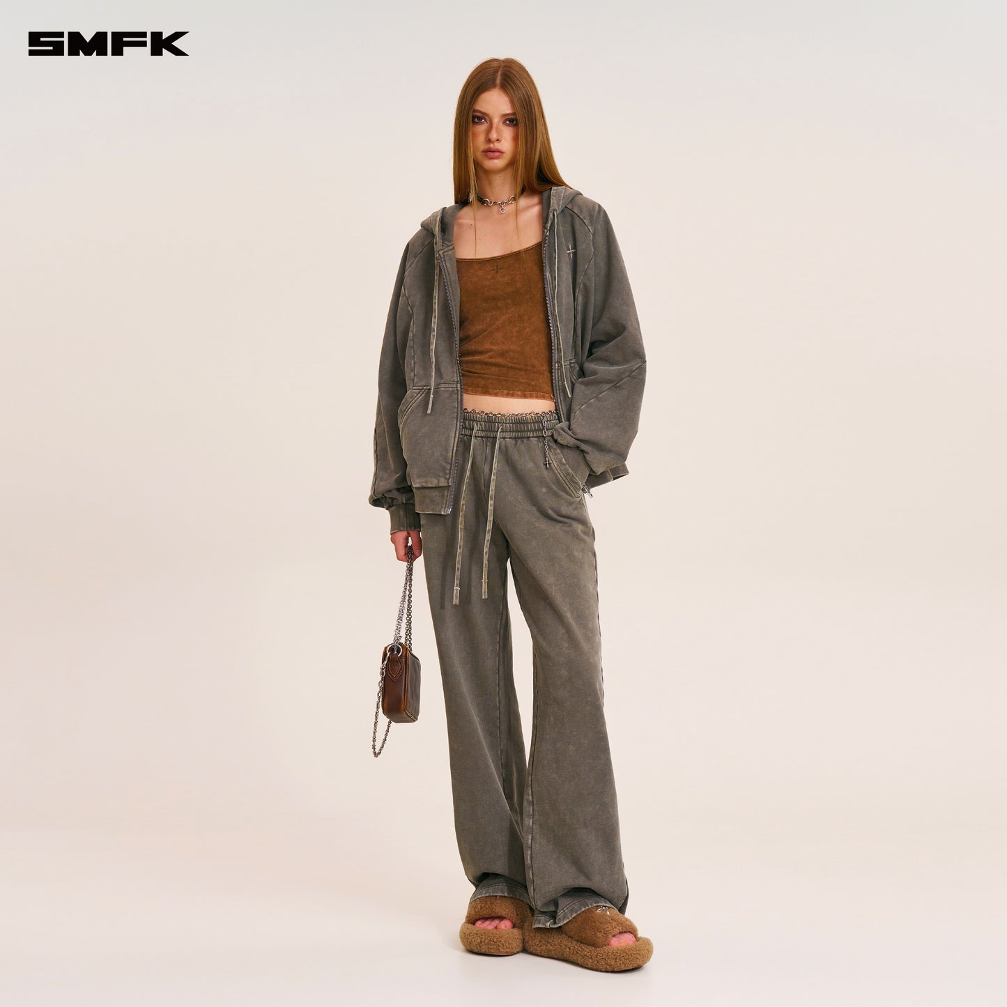 VINTAGE-SAVAGE LOOSE SPORTS PANTS/FADE DYE Wild Brown