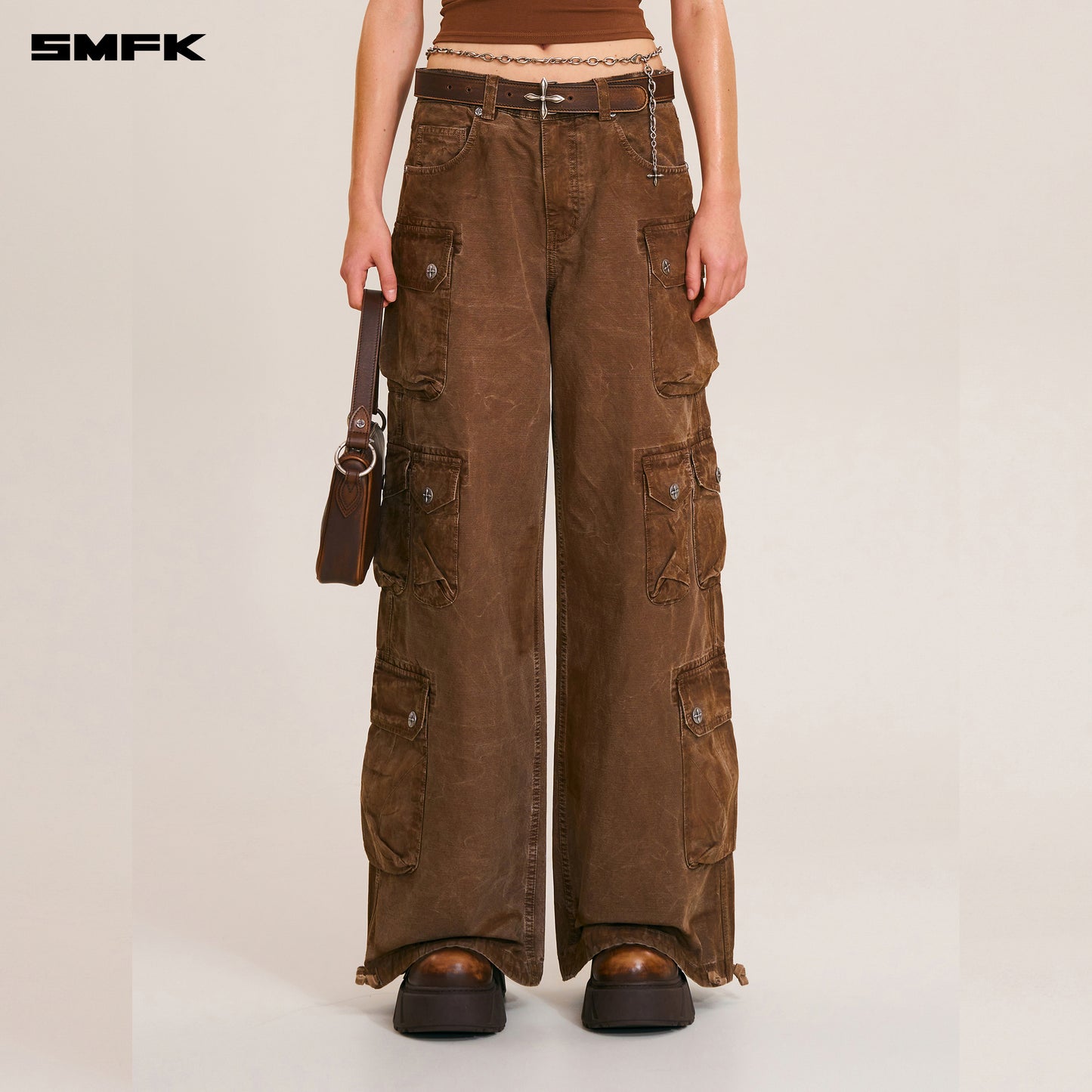 RAGE WILD ORIGIN HANDCRAFT DRIP DYED TOWER CARGO PANTS Shadow Brown