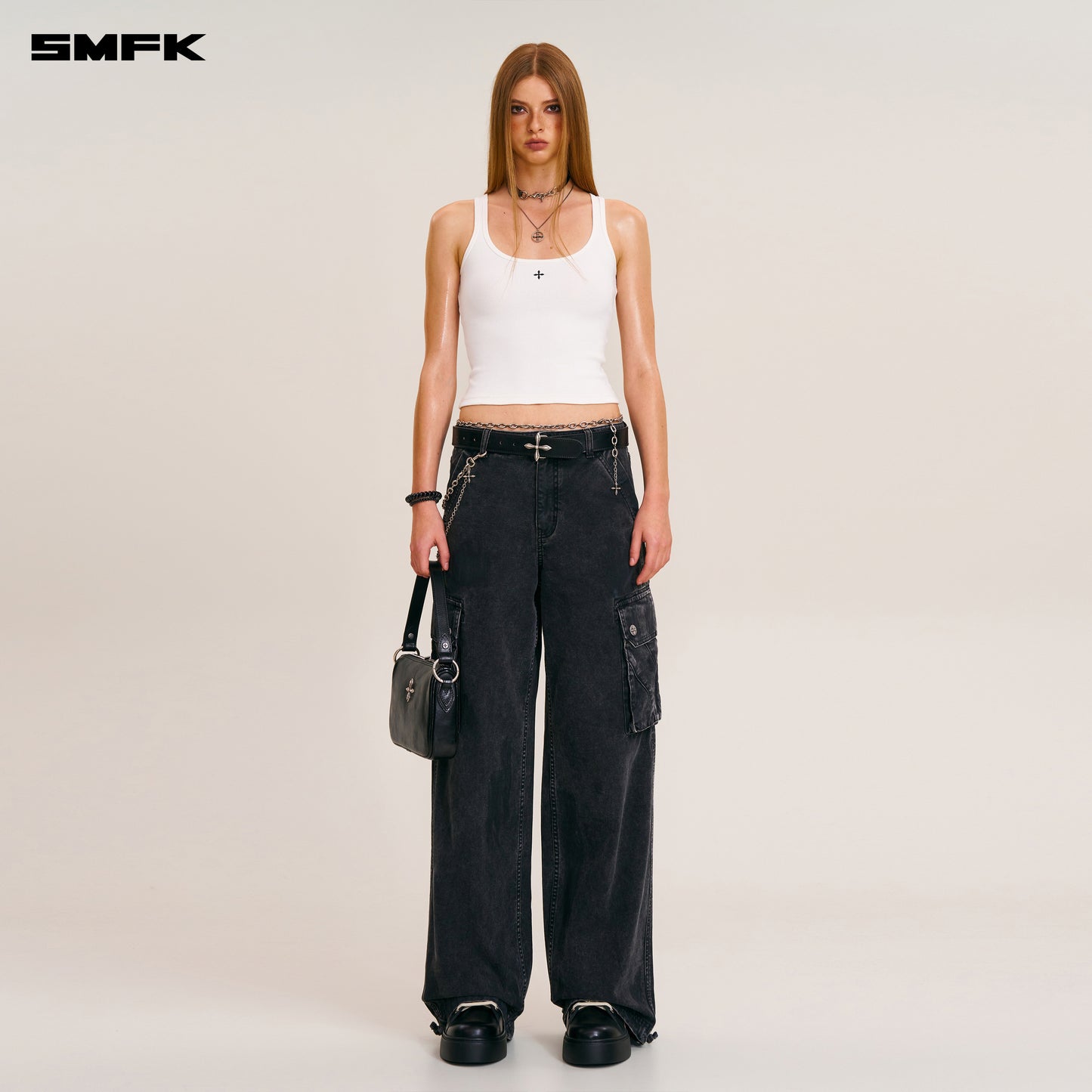 RAGE-WILD ORIGIN HANDCRAFT LOOSE STRAIGHT CARGO PANTS/GARMENT DYED Wilderness Black