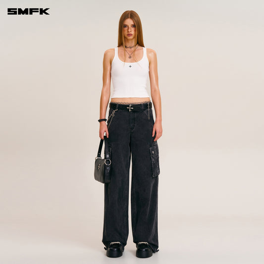 RAGE-WILD ORIGIN HANDCRAFT LOOSE STRAIGHT CARGO PANTS/GARMENT DYED Wilderness Black