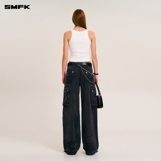 RAGE-WILD ORIGIN HANDCRAFT LOOSE STRAIGHT CARGO PANTS/GARMENT DYED Wilderness Black