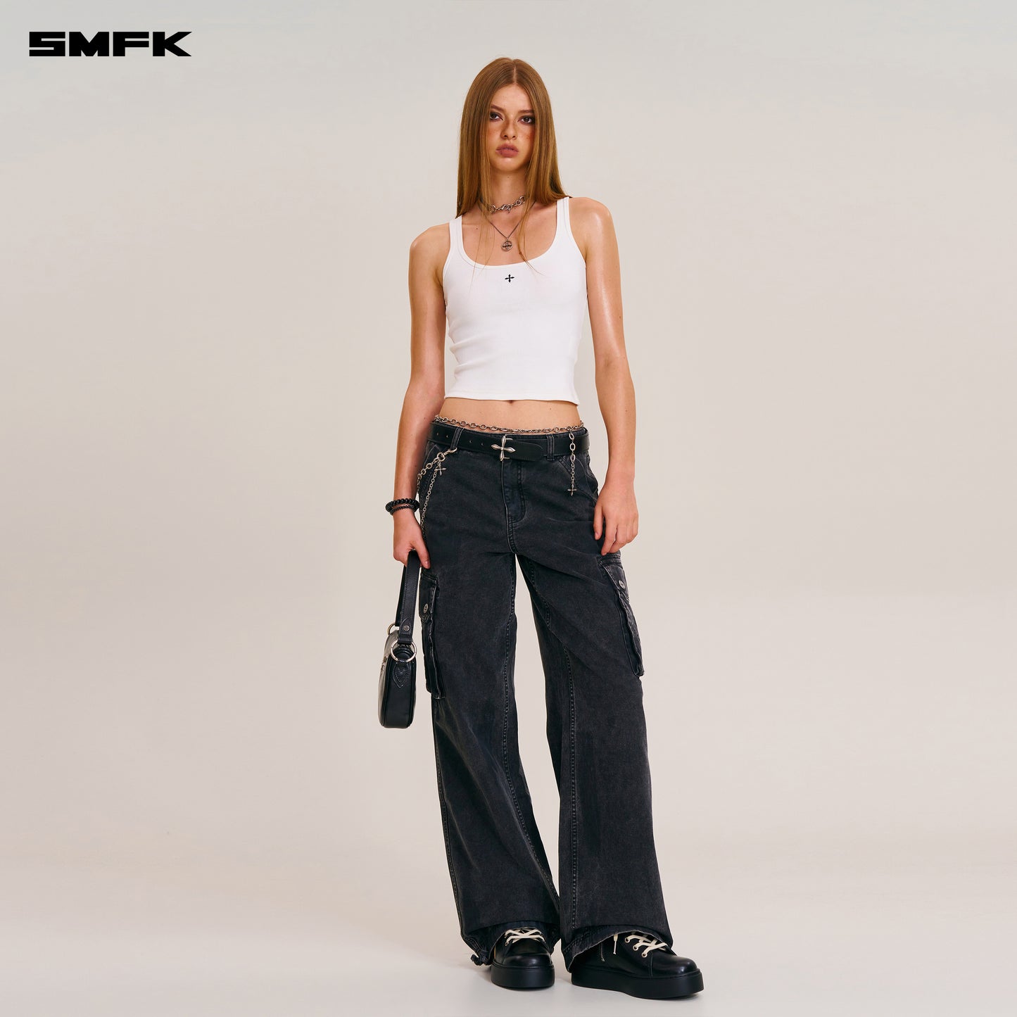 RAGE-WILD ORIGIN HANDCRAFT LOOSE STRAIGHT CARGO PANTS/GARMENT DYED Wilderness Black