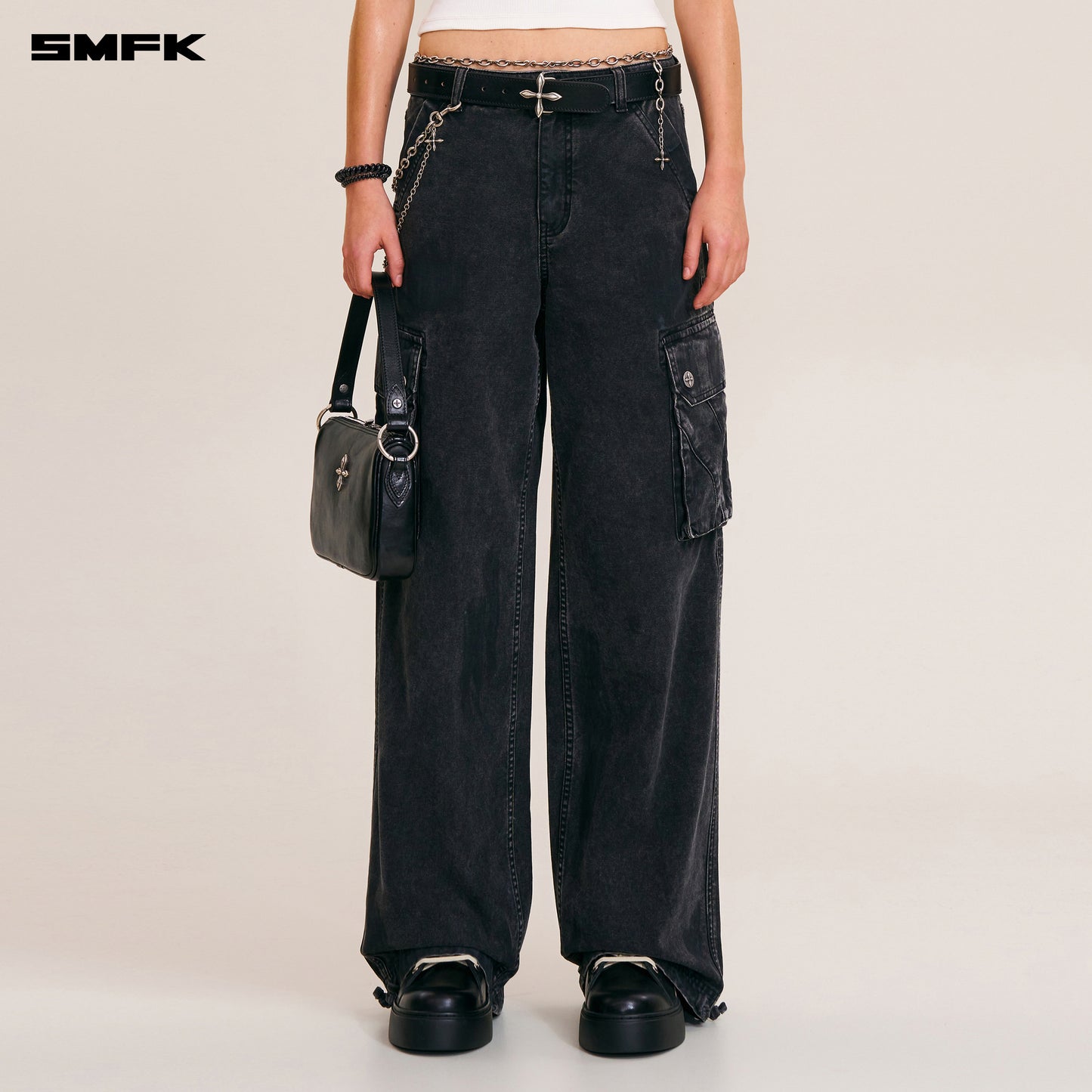 RAGE-WILD ORIGIN HANDCRAFT LOOSE STRAIGHT CARGO PANTS/GARMENT DYED Wilderness Black