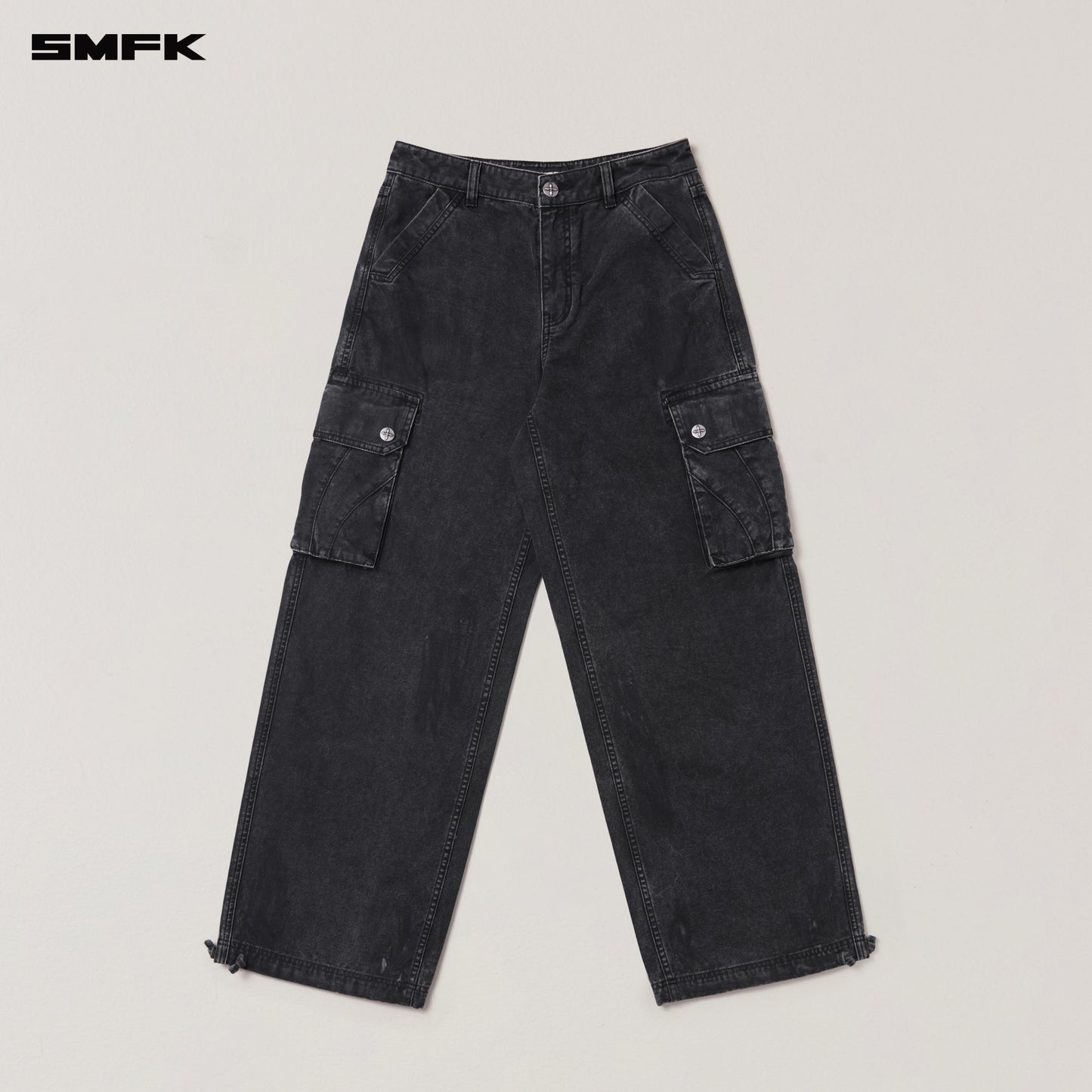 RAGE-WILD ORIGIN HANDCRAFT LOOSE STRAIGHT CARGO PANTS/GARMENT DYED Wilderness Black