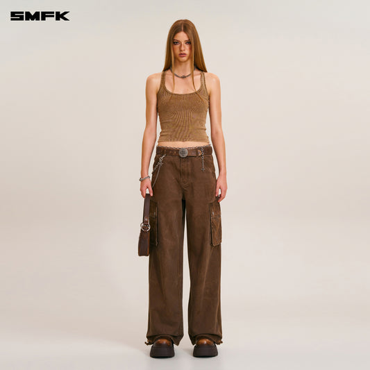 RAGE-WILD ORIGIN HANDCRAFT LOOSE STRAIGHT CARGO PANTS/GARMENT DYED Shadow Brown
