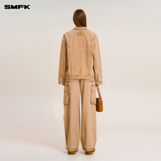 RAGE-WILD ORIGIN HANDCRAFT LOOSE STRAIGHT CARGO PANTS/GARMENT DYED Sandy Khaki