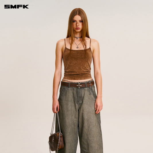 VINTAGE-STORM SPIRAL ARC CARGO PANTS/FADE DYE Wild Brown