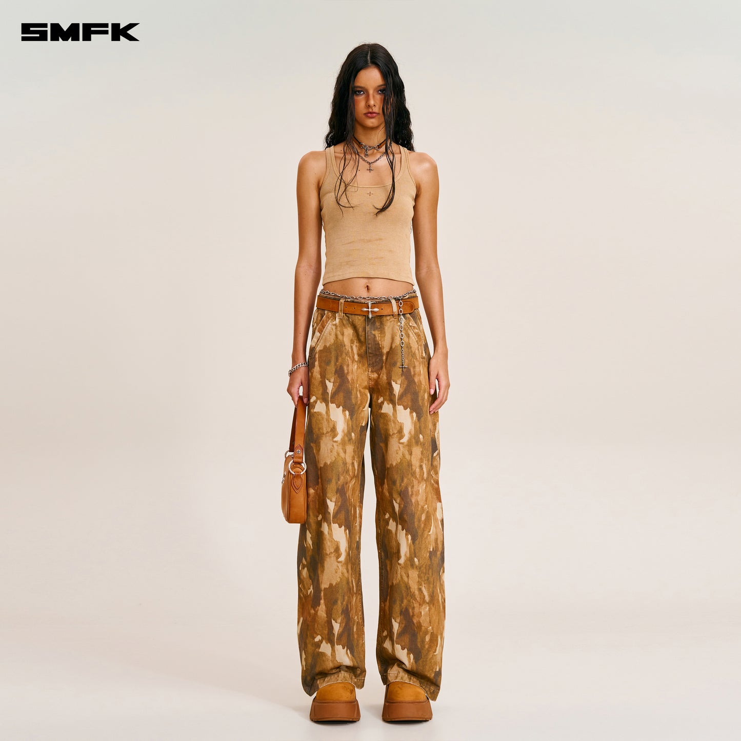 VINTAGE-STORM SPIRAL ARC CARGO PANTS/FADE DYE Chinese Ink Camouflage