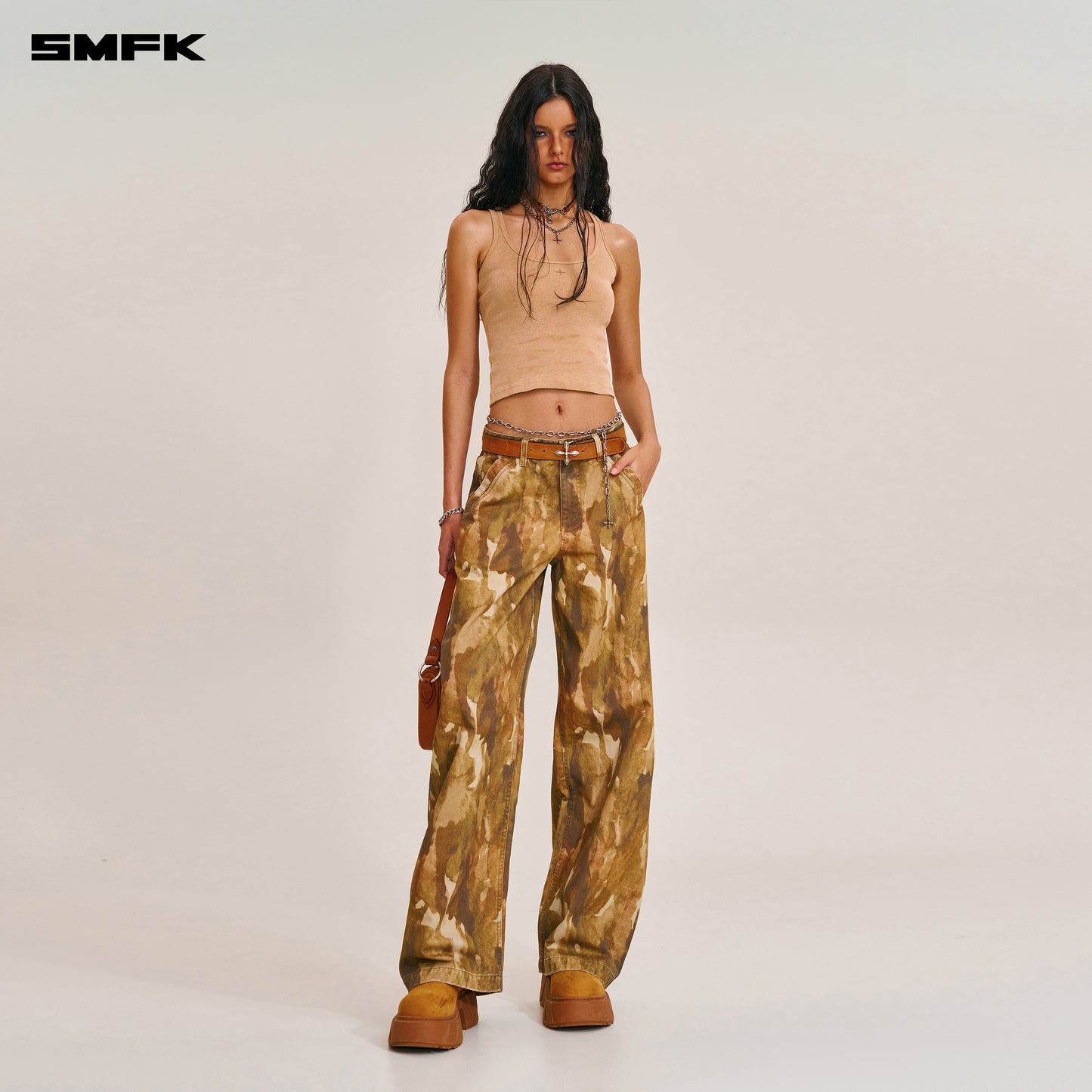 VINTAGE-STORM SPIRAL ARC CARGO PANTS/FADE DYE Chinese Ink Camouflage