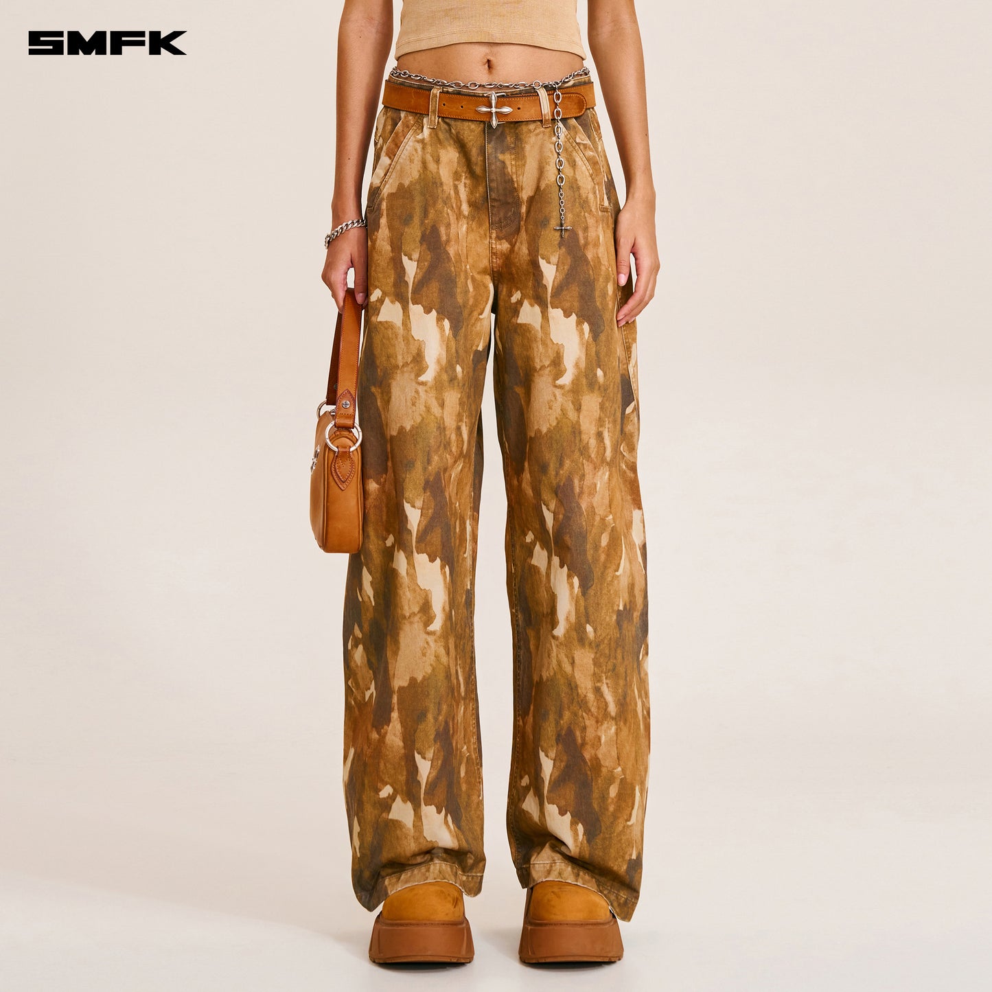 VINTAGE-STORM SPIRAL ARC CARGO PANTS/FADE DYE Chinese Ink Camouflage