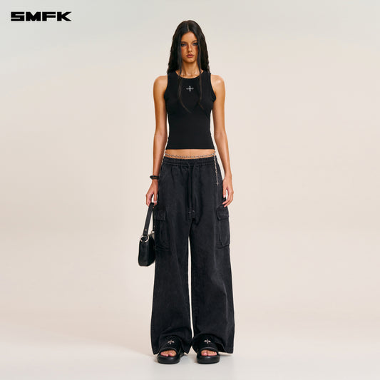 VINTAGE-STORM LOOSE SPORTS CARGO PANTS/FADE DYE Wilderness Black