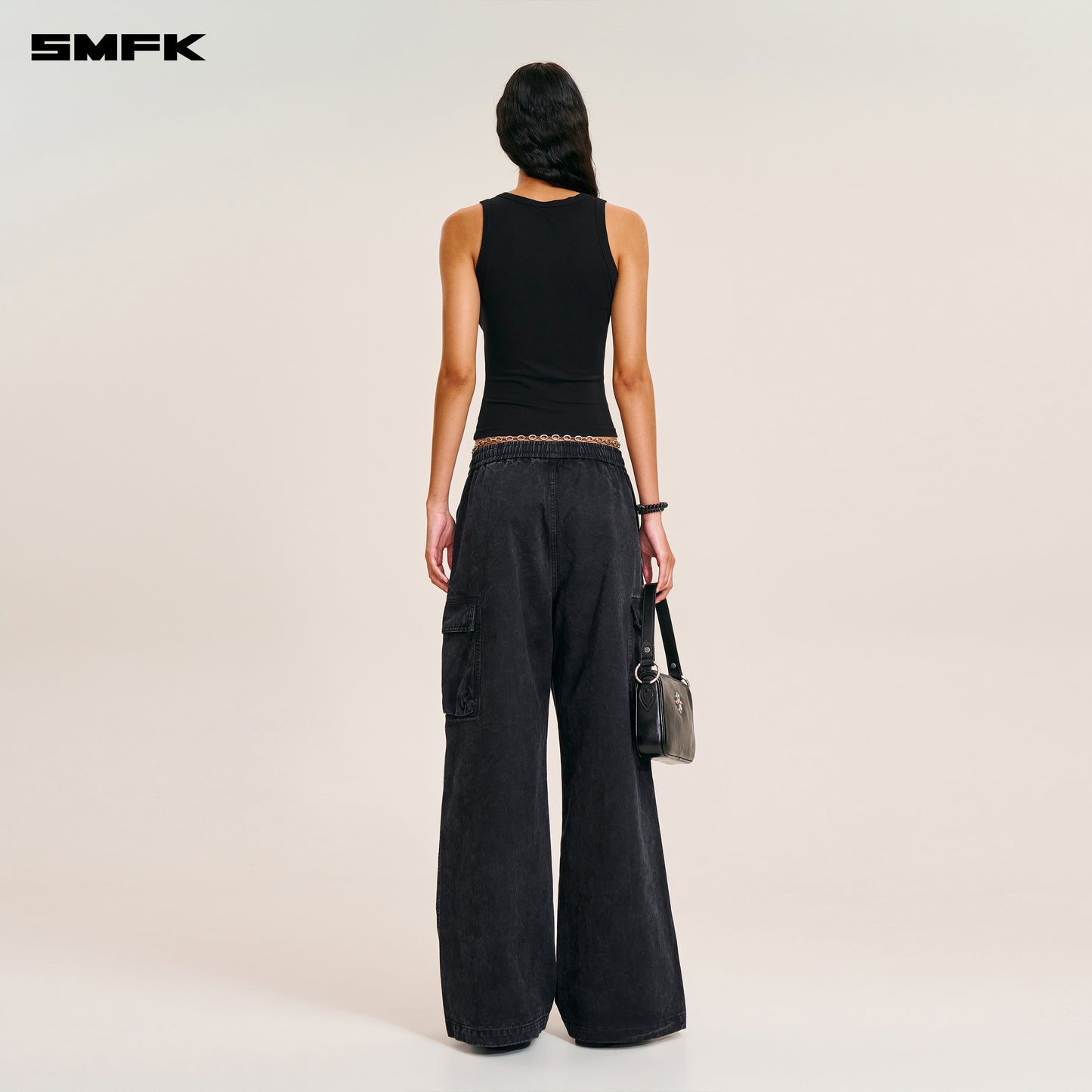 VINTAGE-STORM LOOSE SPORTS CARGO PANTS/FADE DYE Wilderness Black