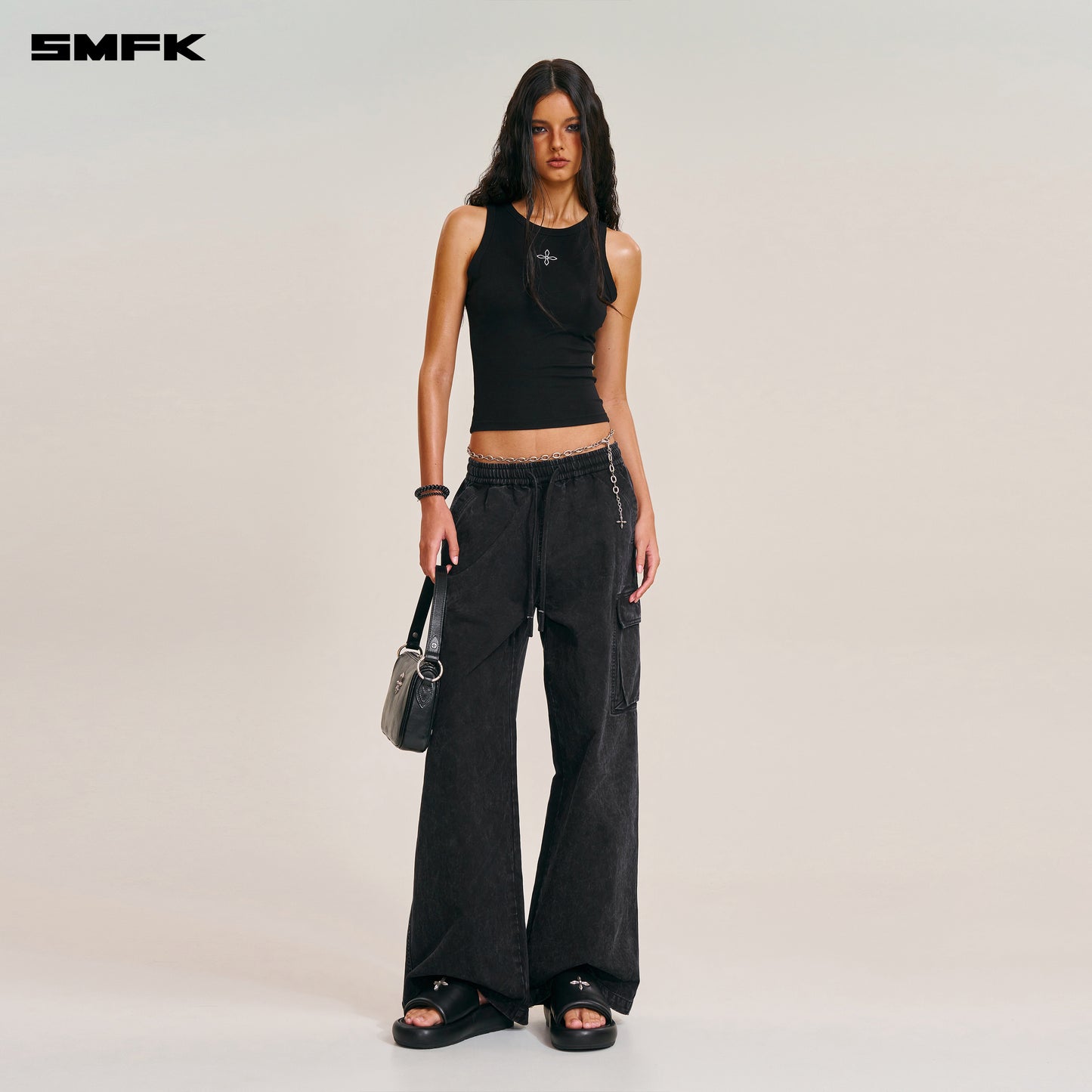 VINTAGE-STORM LOOSE SPORTS CARGO PANTS/FADE DYE Wilderness Black