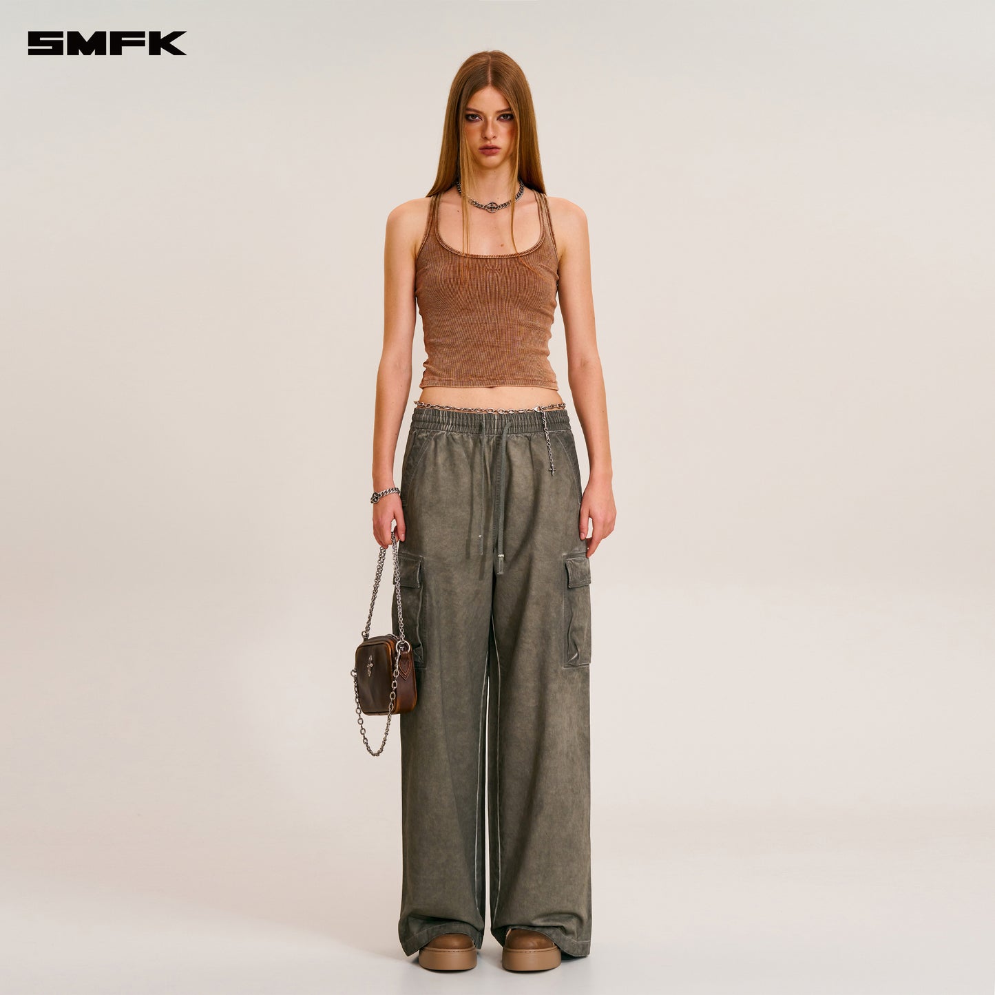 VINTAGE-STORM LOOSE SPORTS CARGO PANTS/FADE DYE Wild Brown