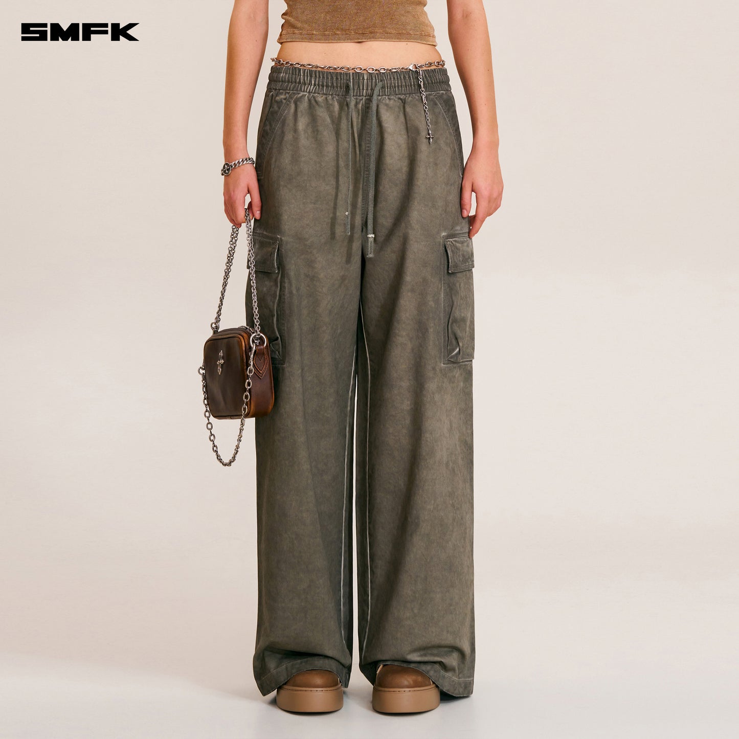 VINTAGE-STORM LOOSE SPORTS CARGO PANTS/FADE DYE Wild Brown