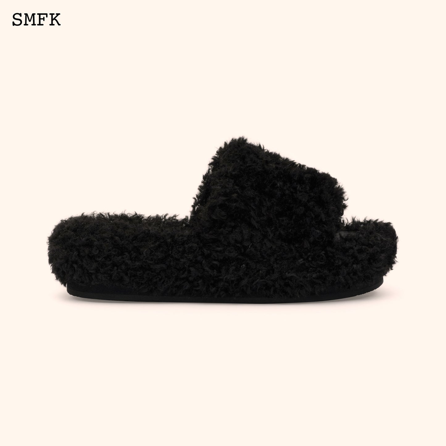 COMPASS WOOLLY Black Velvet Furry Sandals Velvet Noir