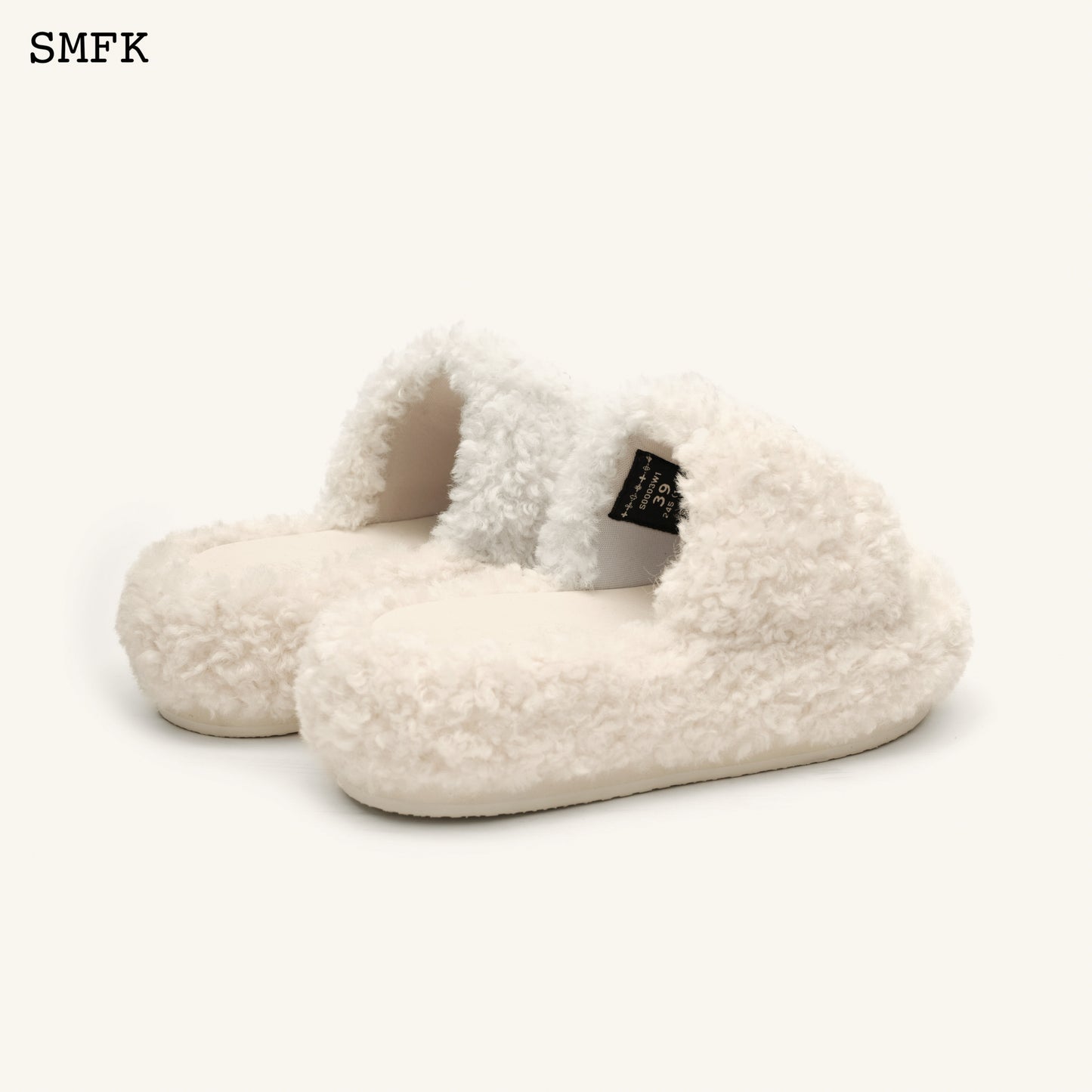 COMPASS WOOLLY White Velvet Furry Sandals Velvet White