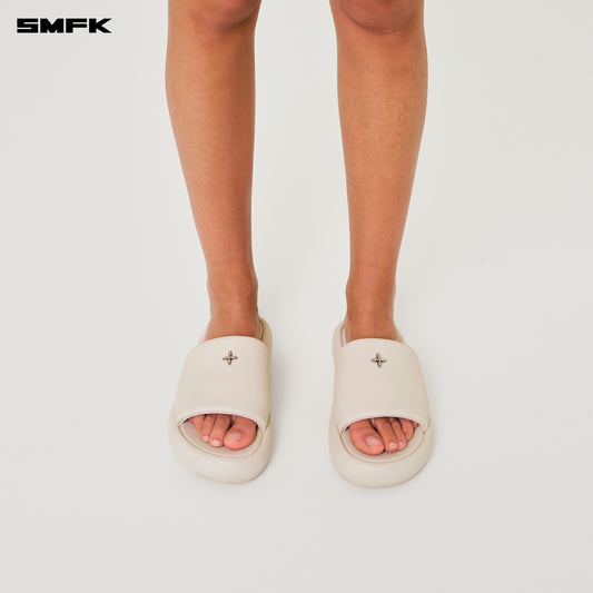 COMPASS BADGE Leather Sandals Alpine White