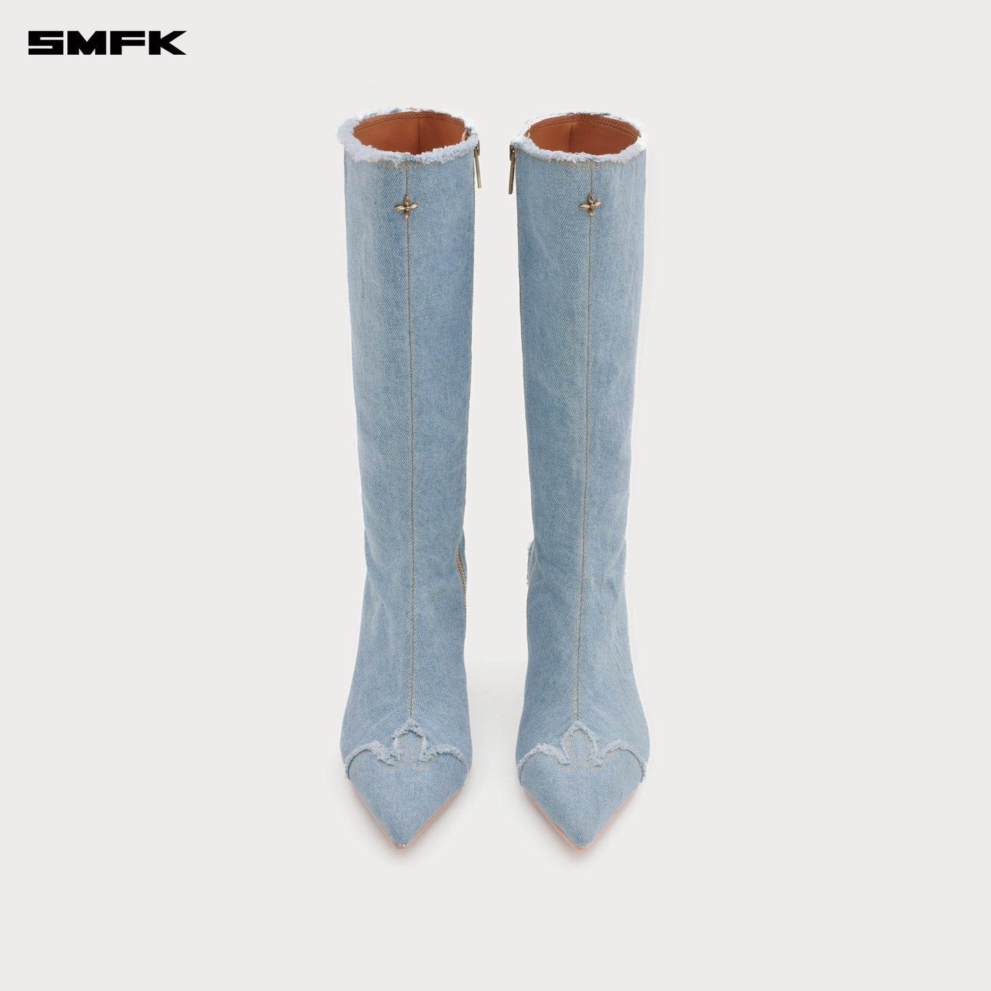 COMPASS Denim Pointed-Toe High-heeled Boots Indigo Denim