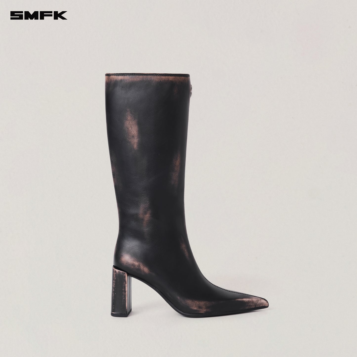 COMPASS BADGE SWORD LEATHER HIGH HEEL BOOTS/PATINA Graphite Patina