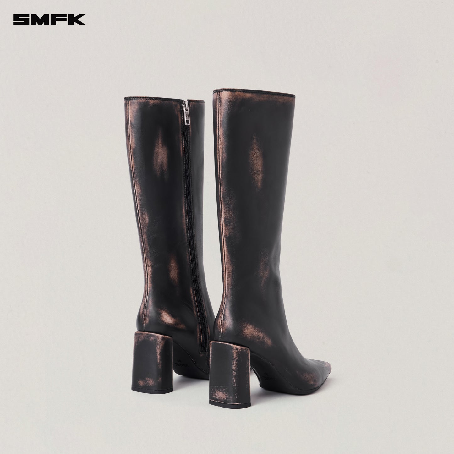 COMPASS BADGE SWORD LEATHER HIGH HEEL BOOTS/PATINA Graphite Patina